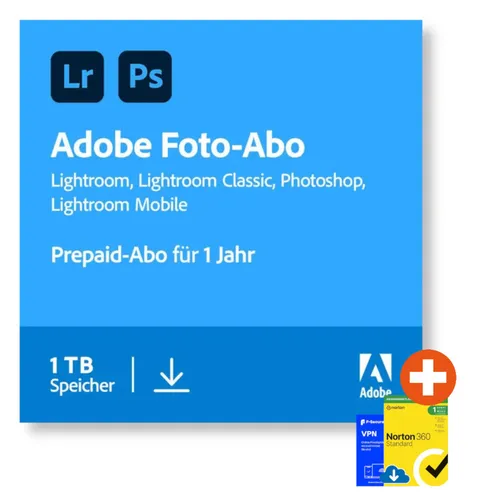 Adobe Creative Cloud Foto-Abo (Photoshop & Lightroom) | 1 TB | Download & Produktschlüssel | inkl. Norton & F-Secure