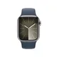 Apple Watch Series 9 Cellular Edelstahl 41mm silber (Sportarmband sturmblau) M/L