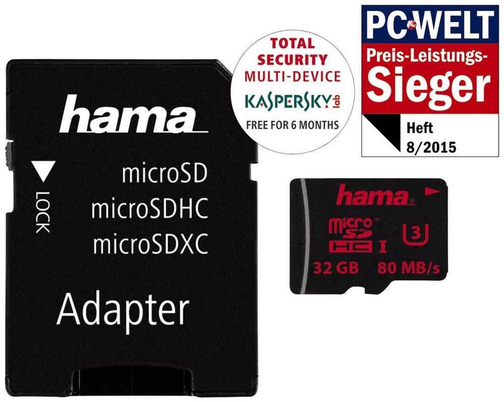 Speed Licht günstig Kaufen-Hama microSDHC UHS Speed Class 3 32GB inkl. Adapter Mobile. Hama microSDHC UHS Speed Class 3 32GB inkl. Adapter Mobile <![CDATA[- beliebig oft beschreib- und löschbares Wechselspeichermedium - ermöglicht perfekte, hochauflösende 4K-Video-Aufnahmen mit 