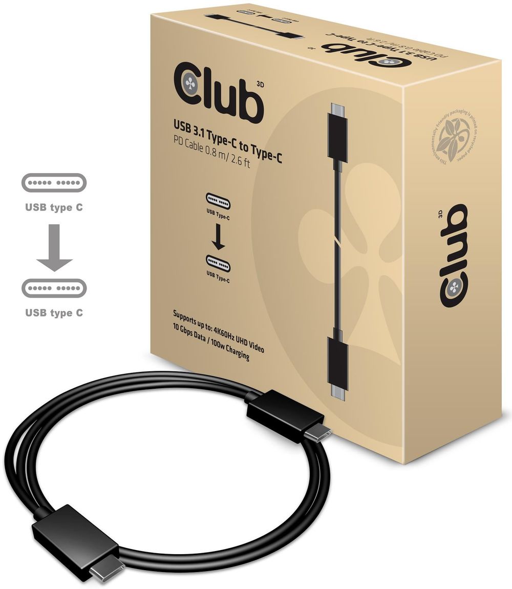 K6 Power günstig Kaufen-Club3D CAC-1522 USB3.1 4K60Hz, 10Gbps,  Power Delivery USB3.1-C Stecker auf USB3.1-C Stecker 0.80m schwarz. Club3D CAC-1522 USB3.1 4K60Hz, 10Gbps,  Power Delivery USB3.1-C Stecker auf USB3.1-C Stecker 0.80m schwarz <![CDATA[Beschreibung: Das Club 3D USB 3