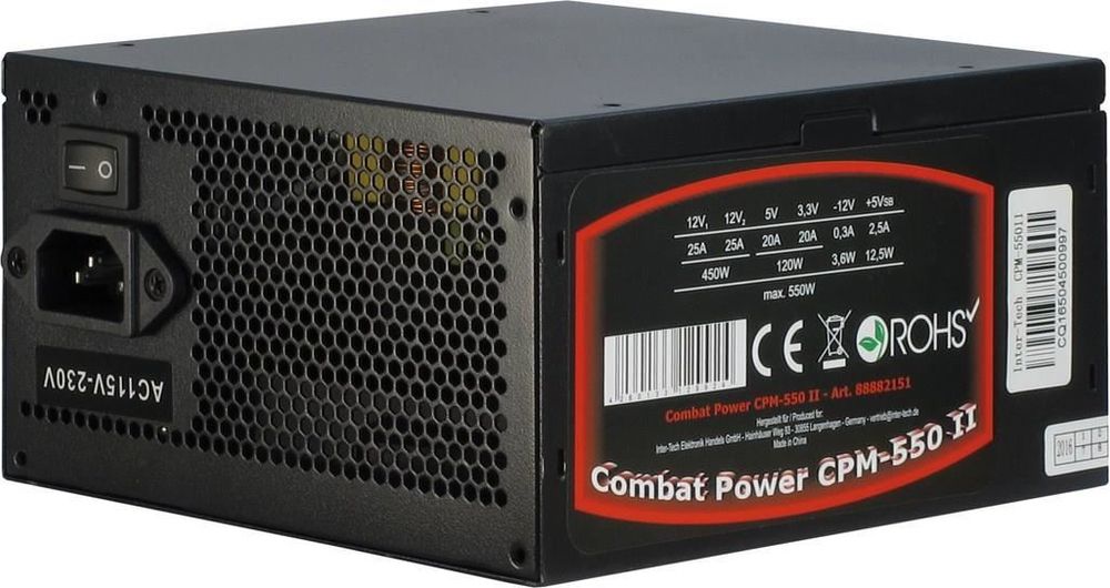 Блок питания Inter-Tech CPM 750w. Cpm550. +SCR Р 550 24 V +Black. Combat power