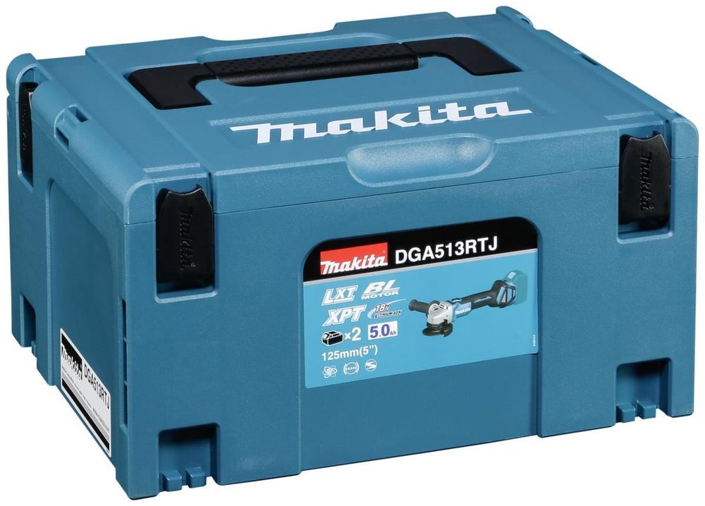Makita DGA513RTJ Akku-Winkelschleifer 18 V / 5,0 Ah, 2 Akkus + Ladegerät im MAKPAC