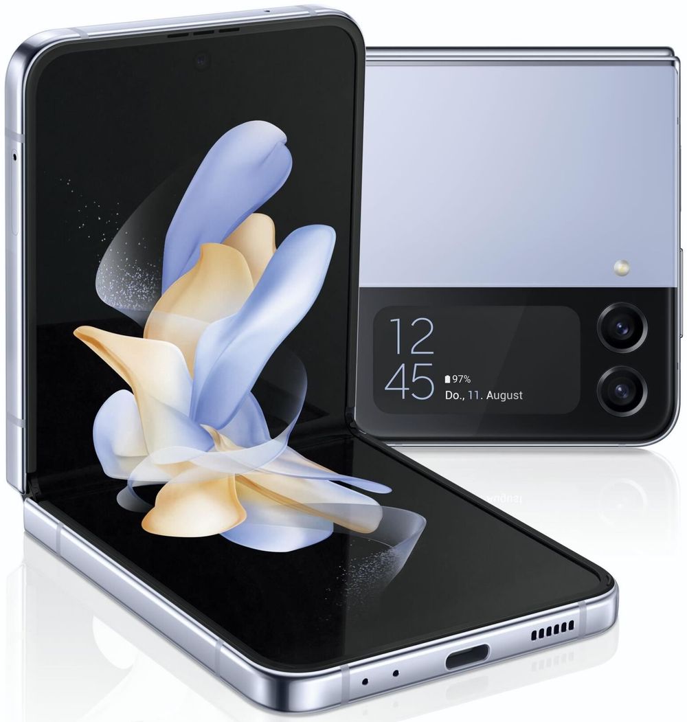 Samsung Galaxy Z Flip4 - 5G Smartphone - Dual-SIM - RAM 8 GB / Interner Speicher 256 GB - OLED-Display - 6.7 - 6.7 - 2640 x 1080 Pixel 2640 x 1080 Pixel (120 Hz) - 2 x Rückkamera 12 MP, 12 MP - front camera 10 MP - Blau