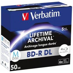 Verbatim 43846 M-Disc BD-R Blu-Ray 6x Jewel Case 50GB, 5 Stück