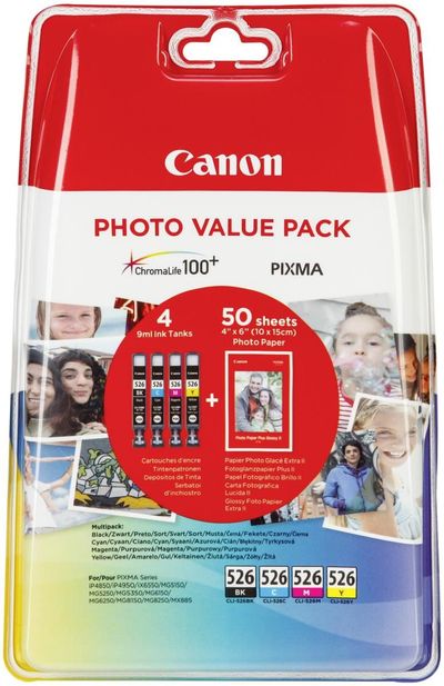 Canon CLI-526 Photo Value Pack C/M/Y/BK inkl. PP-201 Fotopapier Buy