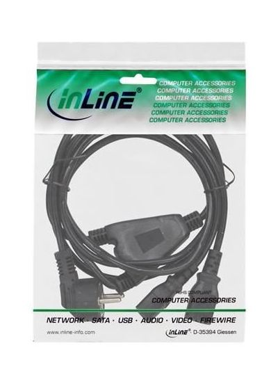 InLine® Netz-Y-Kabel 1x Schutzkontaktstecker zu 2x Kaltgerätestecker schwarz 3m