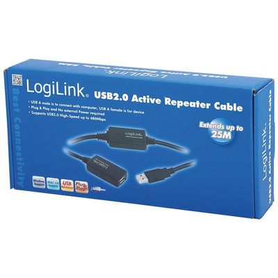 LogiLink UA0147 Repeater USB2.0 25m Stecker A/Buchse B 0.25 m schwarz