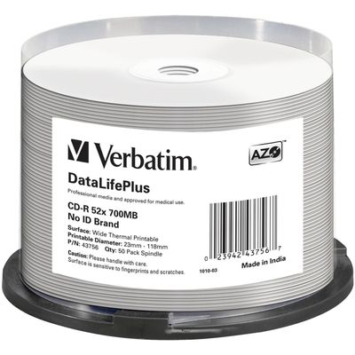 Verbatim 43756 52x Cakebox 50x 700MB Thermo Printable non-ID
