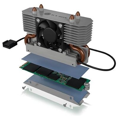 ICY BOX M.2 Kühler mit Lüfter und Heatpipe Kühlkörper für M.2 NVMe & SATA 