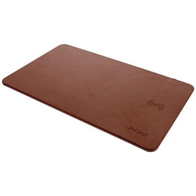 InLine Maus-Pad, Wireless Charging (Qi) Kunstleder, 370x225x7mm, braun
