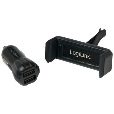 LogiLink PA0133 USB Car Charger Set 2 Port Charger + holder
