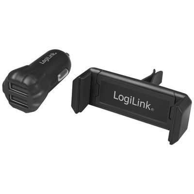 LogiLink PA0203 USB Car Charger Set 2 Port Charger + holder