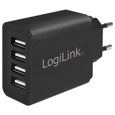 LogiLink PA0211 USB Wall Charger 4 Port, 4x USB-AF, 24W, black