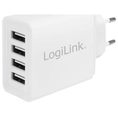 LogiLink PA0211W USB Wall Charger 4 Port, 4x USB-AF, 24W, white