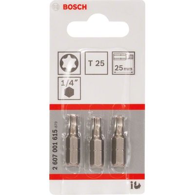 Bosch Professional 2607001615 Torx Bit Set 3 Teile, extra hart, 6.3mm (1/4'') Sechskant, T25X25mm