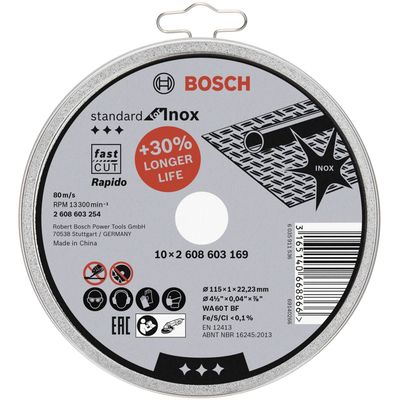 Bosch Professional 2608603254 Standard für Inox Trennscheibe, 10 Stück, 22.23mm Bohrung, 115mm Durchmesser