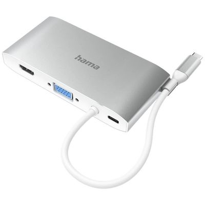 Hama USB-C-Hub Multiport, 8 Ports, 3x USB-A, 2x USB-C, VGA, HDMI, LAN