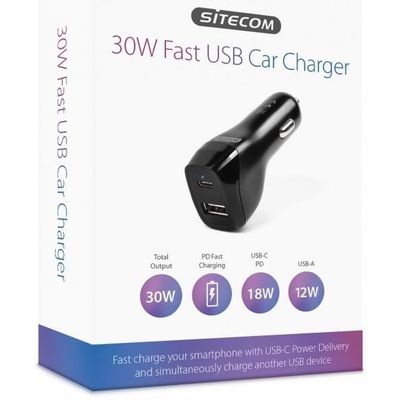 Sitecom CH-020 Ladeadapter, 1x USB-A, 1x USB-C Power Delivery, 30W, schwarz