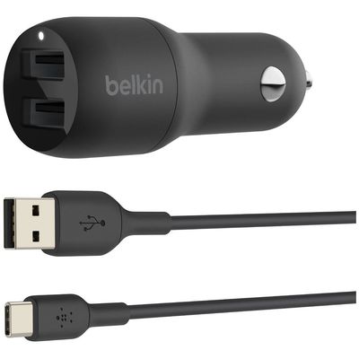 Belkin BoostCharge Dual Kfz-Ladegerät, 2 Ports, 24W, inkl. 1m USB-C Kabel