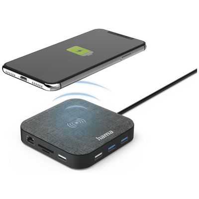 Hama USB-C-Hub Connect2QiCharge, Wireless Charging, Multiport, 12 Ports