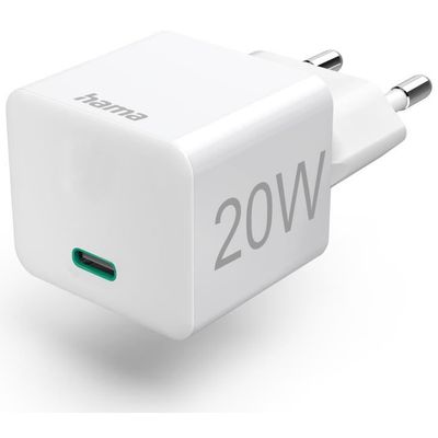 Hama Schnellladegerät USB-C, PD/Qualcomm, Mini-Ladegerät, 20W, weiß