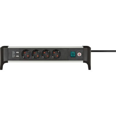 Brennenstuhl 1391040410 Alu-Office-Line 4-fach 1,8m 2x USB silber/schwarz
