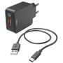 Hama Ladeset USB-C, Hama Ladegerät QC 3.0 + USB-C-Kabel, 1.5 m