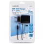 LogiLink USB Wall Charger 2+1port, 2x USB-AF & 1x micro USB, 10.5W, black