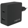 LogiLink PA0212 USB Wall Charger 2 Port, USB-AF & USB-CF, 45W, w/PD, black