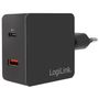 LogiLink PA0220 USB Wall Charger 2 Port, USB-AF & USB-CF, 18W, w/PD, black