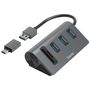 Hama USB-Hub/Kartenleser 5 Ports, 3x USB-A, SD, microSD, inkl. USB-C-Adapter